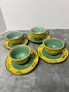 F.B.C. Anaca Italy Hand Crafted Ceramic Tea Cup & Saucer Set 5505 Folkart signed - Picture 1 of 24