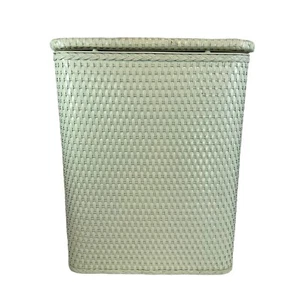 Vintage Redmon Mint Green Woven Wicker Laundry Clothes Hamper Basket with Liner - Picture 1 of 12