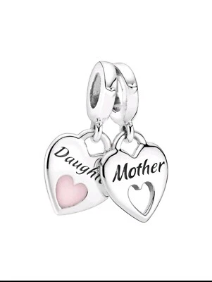 Due Charm Per Bracciale Madre E Figlia,Charm Cuore Silver 925,Silver Charm Mamma - Immagine 1 di 3
