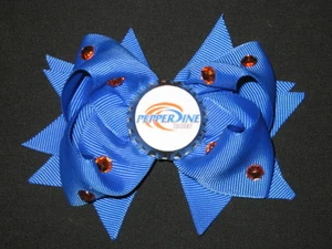NEW "PEPPERDINE Waves" University Girls Ribbon Hair Bow Rhinestone Clip NCAA - Imagen 1 de 1