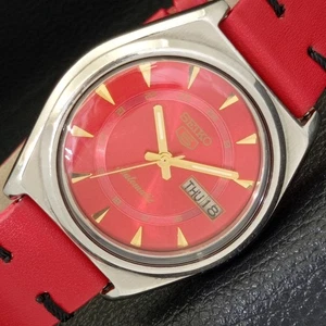 VINTAGE SEIKO 5 AUTOMATIC 7009A JAPAN MENS RED COLOR DIAL WATCH a433406-a - Picture 1 of 10