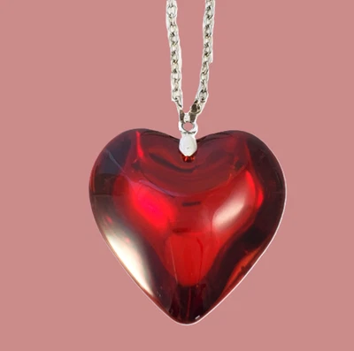 Collar Colgante CORAZÓN Hinchado Vidrio Rojo Espejado Grande 19" a 20" Foto 1 de 4
