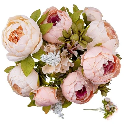 Flores artificiales de peonía artesanal simple para decoración - flores de seda rosa  Foto 1 de 4