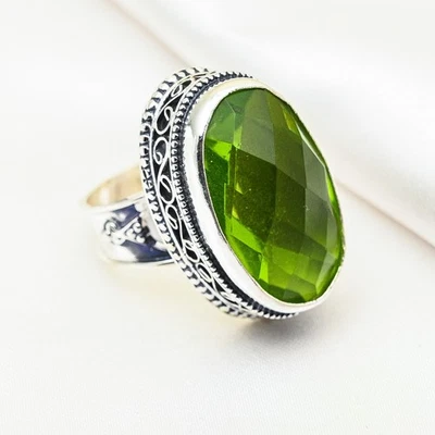 Peridot Gemstone Handmade 925 Sterling Silver Ring Jewelry For Wedding Gift - Image 1 of 4