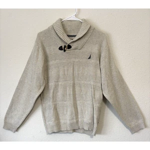 Nautica Youth Boys Shawl Collar Sweater Beige Cotton Knit Toggle XL (18/20) - Picture 1 of 5
