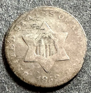 1852 Three Cent Silver Piece. Free US Shipping - Picture 1 of 2