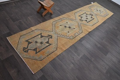 Alfombra de corredor turca vintage 3x11 pies lana anatolia hecha a mano pasillo Oushak NARANJA Foto 1 de 4