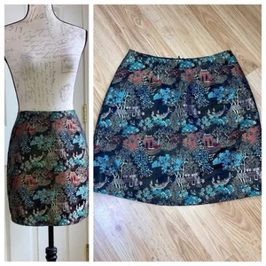 Vintage 90s Express Asian Far East Print Embroidered Style Skirt sz 3/4 - Picture 1 of 15