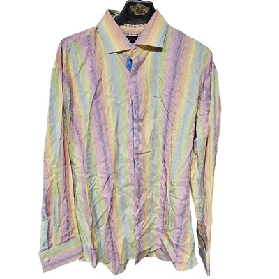 Camisa con botones Steven Land para hombre 17 1/2 34/35 rayas arco iris lunares gratis Foto 1 de 4