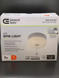 Spin Light 7 in. Closet LED Flush Mount Ceiling Light Pull Chain Brushed Nickel - Picture 1 of 7