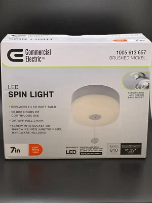 Spin Light 7 in. Closet LED Flush Mount Ceiling Light Pull Chain Brushed Nickel - Image 1 of 4
