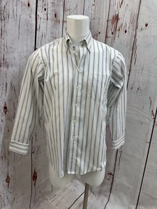 Mens Hathaway White Blue Wrinkle Free Striped Button Up Shirt Size 16-33 TCC - Picture 1 of 8