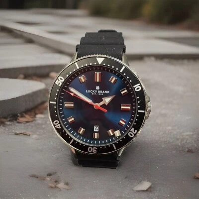 Reloj Lucky Brand Dillon Silicona Negro 42mm Movimiento 3 Manejas Fecha Ventana Negro Foto 1 de 4