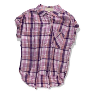 Cloth & Stone Women's Size XS Pink Shirt Top Plaid High/Low Button Front - Picture 1 of 4