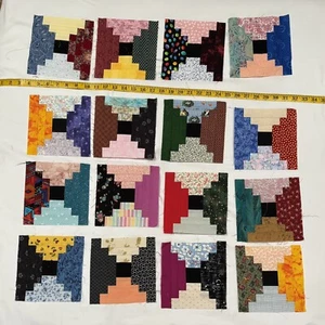 Posten 16 Courthouse Steps Quilt Blöcke 6,5" Quadrat Scrappy Baumwollstoff - Bild 1 von 5