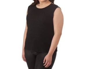 Calvin Klein Women's Plus Size Lurex Sleeveless Top w/ Button Details Black 2X  - Picture 1 of 3