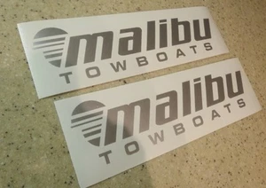 Malibu Vintage Tow Boat Decals 9" Silver 2-PK FREE SHIP + FREE Fish Decal - Picture 1 of 1