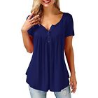 Plus Size Womens Sleeveless Swing TShirt with Button V Neck in Vibrant Colors