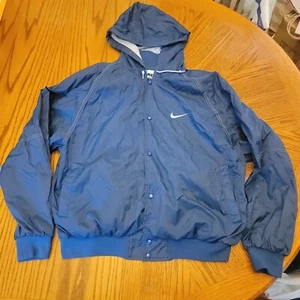 Vintage 90s Nike Windbreaker Snap Jacke Herren XL gesticktes Logo Kapuze blau - Bild 1 von 7