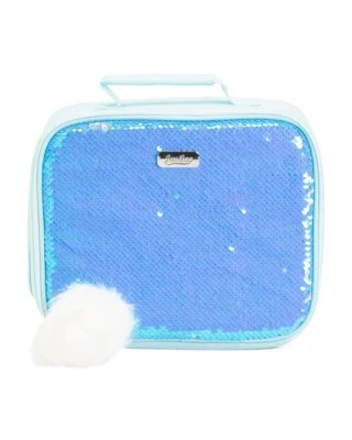 NWT Justice Blue Lunch box tote Flip Sequin Bag unicorn (matches backpack) POM - Image 1 of 4