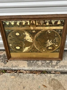 Vintage Framed Gold Foil Blaeu Wall Map Willem Janszoon Wood frame 19x23 - Picture 1 of 10