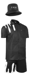 TSW Men's Molten Lava Shirt and Shorts with Bucket Hat Genuine Lambskin Leather - Picture 1 of 9