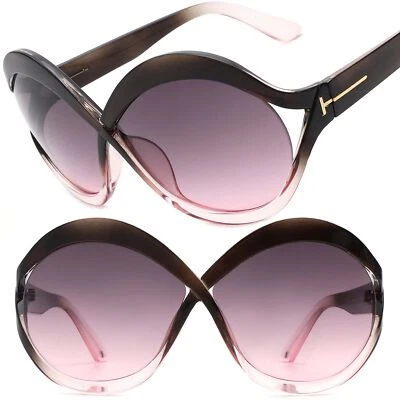 Exaggerated Design Gold Accent Gray & Pink Sunglasses Rounded Frames - Image 1 of 3