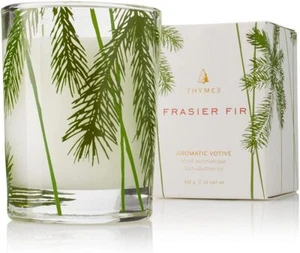 Thymes Frasier Fir Pine Needle Votive Candle - Scented Candle with Notes of Sibe - Picture 1 of 12