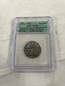 1701 - 1702 MUGHALS Empire AH 1113 AURANGZEB SURAT MINT RUPEE Yr46 Sea Salvage - Picture 1 of 6