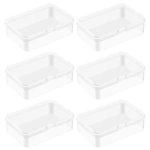 6 PCS Mini Clear Plastic Storage Containers Box Case with Lids Clear Rectangl... - Picture 1 of 7