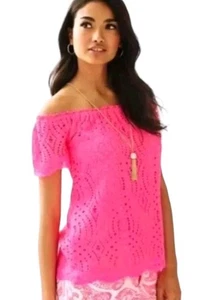 Lilly Pulitzer Marmor Schulterfreies Top In Kir Royal Pink Knotty Lace Gr. L - Bild 1 von 10