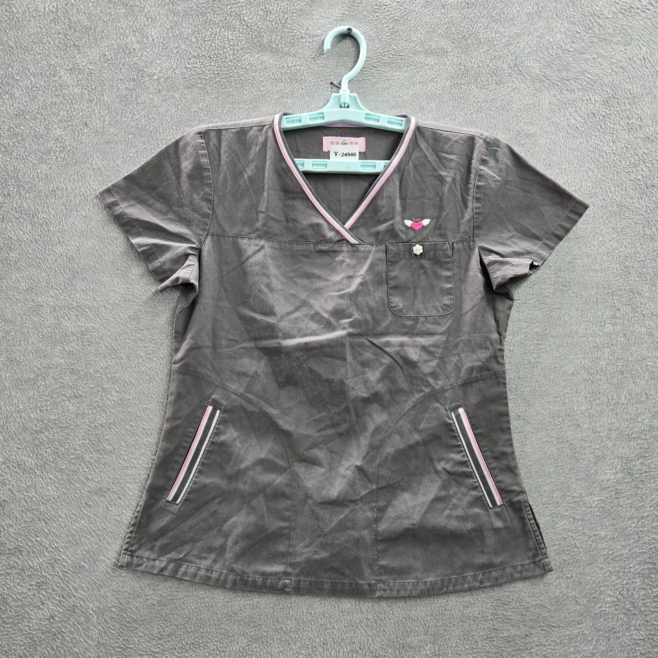 Blusa Médica Koi By Kathy Peterson Mujer XS Gris Abeja Bordado Botón PO#CT5704 Foto 1 de 4