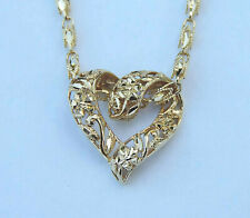 Ladies Diamond-Cut Ribbon Flowers Heart Necklace ~ 14K Yellow Gold ~ 20" Chain
