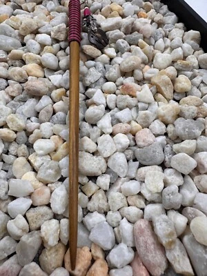 Hand Made Lite Colored Teak Wood Hair Sticks - Red & Pink Wrap - Image 1 of 4