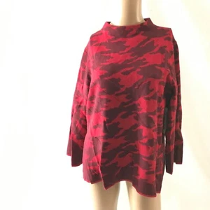 Chico's Pullover Sweater Zip Back Mock Size 2P Red PT Pattern Animal Print $99 - Picture 1 of 5