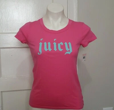 New Girls Juicy Couture Black Label Shocking Pink Graphic Tee size 12 - Image 1 of 4