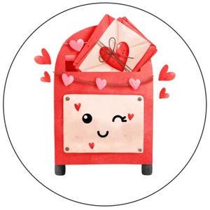 24 Round Stickers Hearts Happy Mail Circle Labels Envelope Seals Valentine's Day - Picture 1 of 8