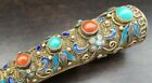 Antique Chinese Export Sterling Silver Gemstone And Enamel Finger Guard Brooch