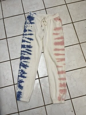 PJ SALVAGE Cream/Blue/Pink Tie-Dye Fleece Drawstring Jogger Sweatpants Sz S - Image 1 of 4