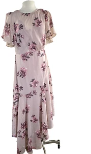 ASTR The Label Dress Sz Large Pink Lined Metallic Floral Ruffle NEW BOHO - Picture 1 of 15