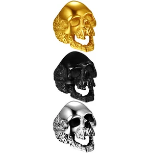 Men Vintage Gothic Punk Skull Ring Stainless Steel/Yellow Gold Plated Band #7-13 - Picture 1 of 23