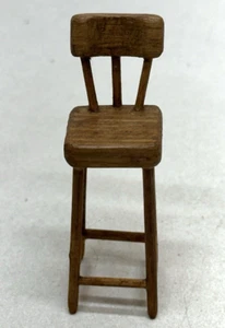 Dollhouse Bar Stool High Chair Wooden Furniture Oak Miniature Accessory - Picture 1 of 6