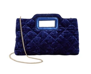INC Juditth open handle quilted velvet clutch shoulder bag - BLUE - Picture 1 of 7