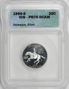 1999-S Proof SILVER Delaware State Quarter 25c ICG PR70 DCAM [BN104] - Picture 1 of 4