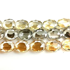 Crystal Faceted Oval Beads 14" Champagne Smoky Jewelry Free Shipping 20x16mm - Picture 1 of 21