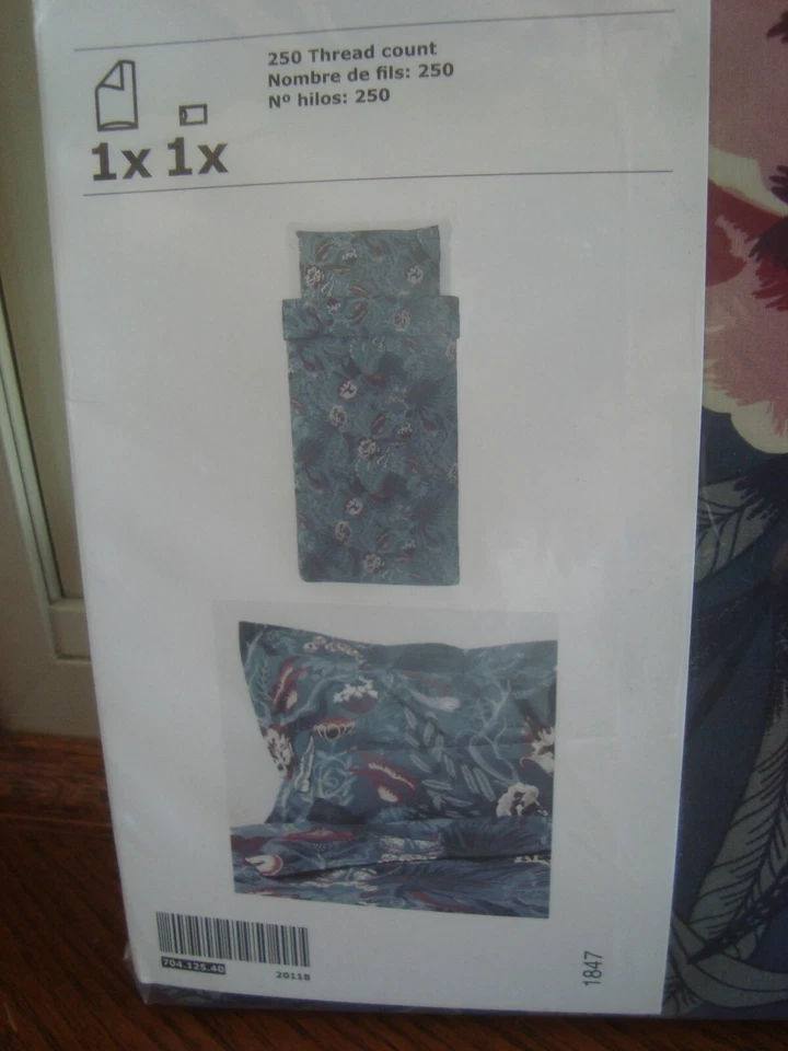 IKEA Filodendron Twin Duvet Cover W/ 1 Pillowcase Bed Set Floral Dark Blue