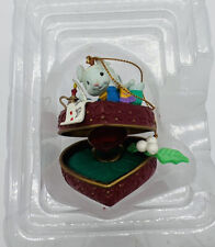 Vintage Trevco Christmas Ornament Mouse on Heart Box with Heart Ring To My Love