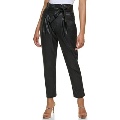 DKNY High-Waisted Tie Detail Pants Black SZ 6 (Defects) - Image 1 of 4