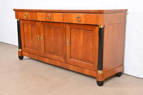 Baker Furniture French Empire Cherry Wood and Parcel Ebonized Sideboard Cover