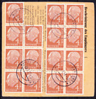 Bund Heuss I, 4 Pf,  Mi. 178 im 8er & 6er-Block mit Stempel auf Paketkarte Brief